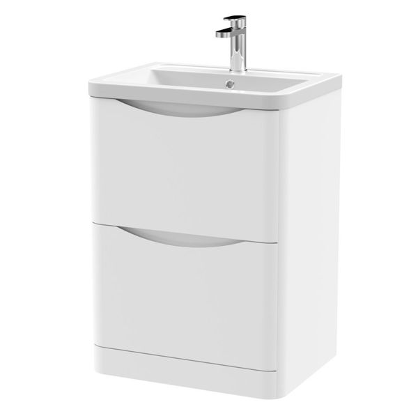 Picture of Neutral Lunar 600mm Floor Standing 2 Drawer Vanity & Ceramic Basin