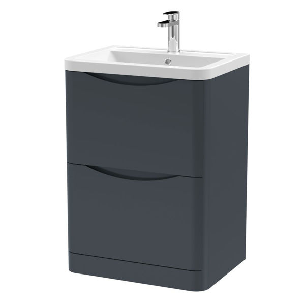 Picture of Neutral Lunar 600mm Floor Standing 2 Drawer Vanity & Ceramic Basin