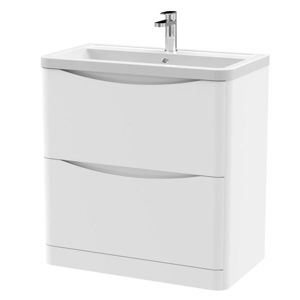 Picture of Neutral Lunar 800mm Floor Standing 2 Drawer Vanity & Ceramic Basin