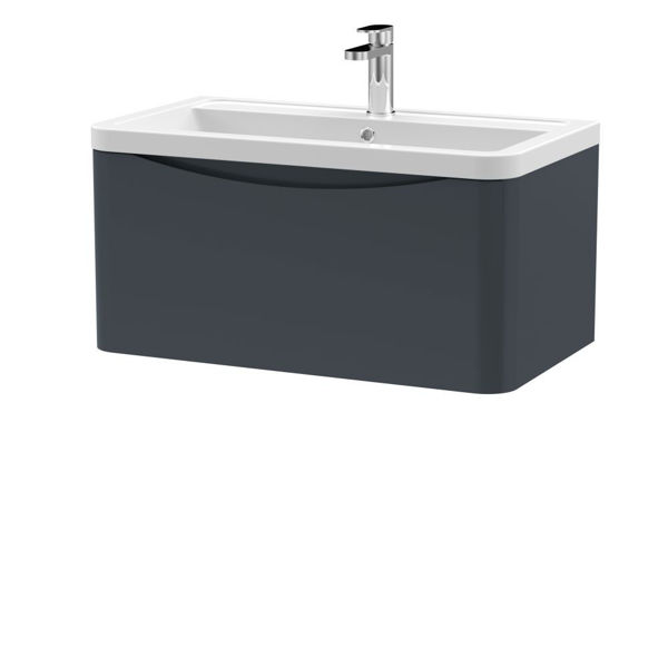 Picture of Neutral Lunar 800mm Wall Hung 1 Drawer Vanity & Ceramic Basin