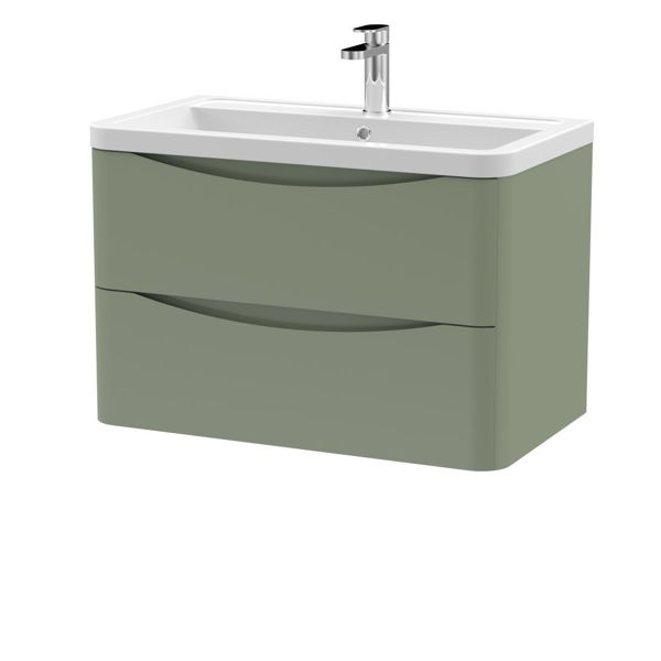 Picture of Neutral Lunar 800mm Wall Hung 2 Drawer Vanity & Ceramic Basin