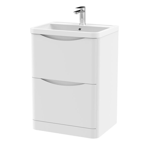 Picture of Neutral Lunar 600mm Floor Standing 2 Drawer Vanity & Polymarble Basin