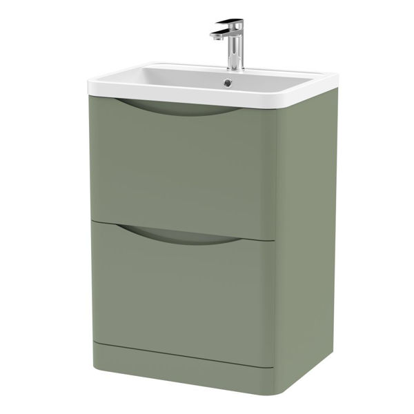 Picture of Neutral Lunar 600mm Floor Standing 2 Drawer Vanity & Polymarble Basin