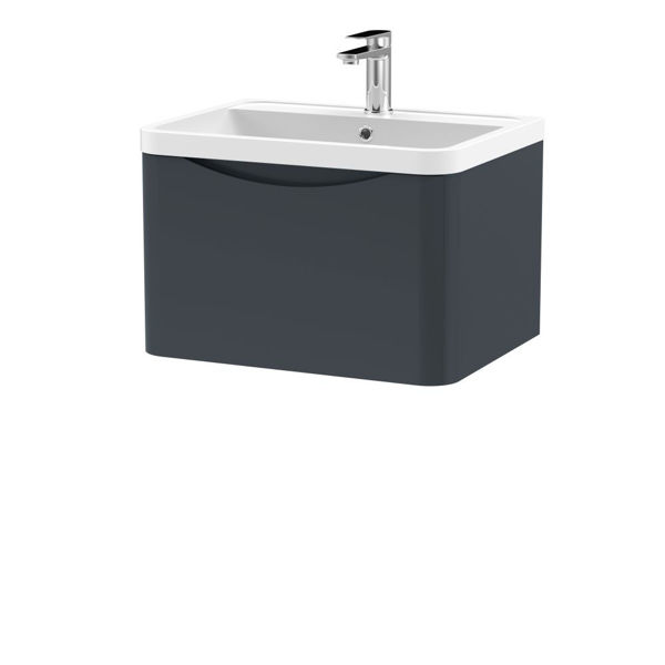 Picture of Neutral Lunar 600mm Wall Hung 1 Drawer Vanity & Polymarble Basin