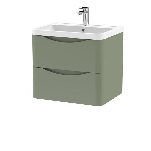 Picture of Neutral Lunar 600mm Wall Hung 2 Drawer Vanity & Polymarble Basin