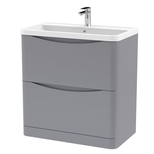 Picture of Neutral Lunar 800mm Floor Standing 2 Drawer Vanity & Polymarble Basin