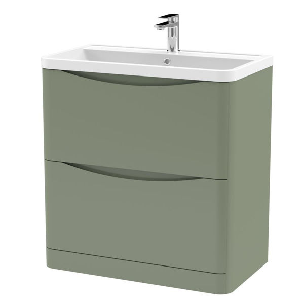 Picture of Neutral Lunar 800mm Floor Standing 2 Drawer Vanity & Polymarble Basin