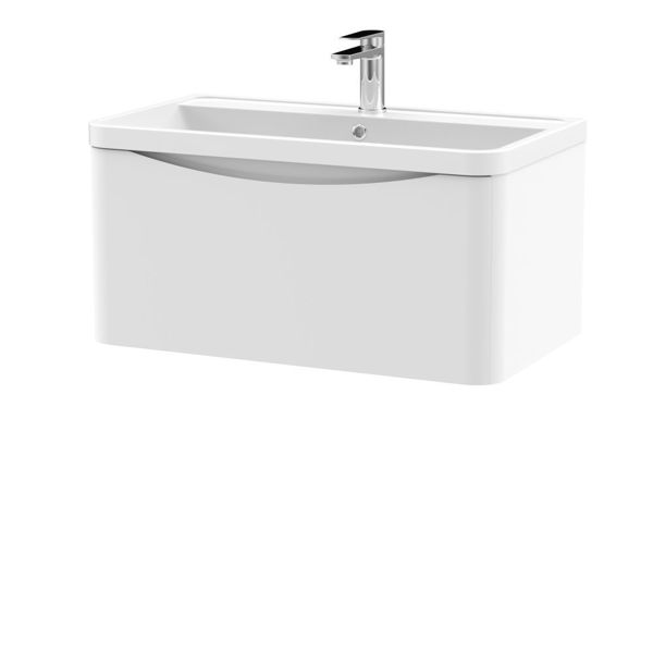 Picture of Neutral Lunar 800mm Wall Hung 1 Drawer Vanity & Polymarble Basin