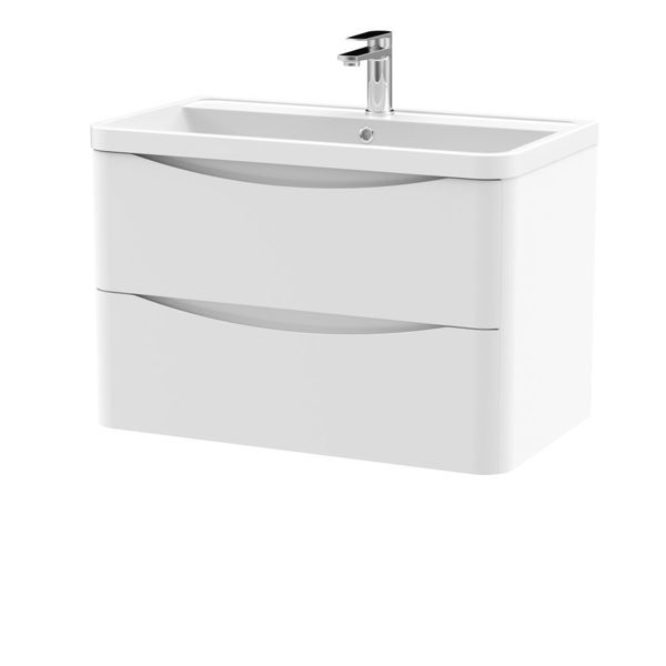 Picture of Neutral Lunar 800mm Wall Hung 2 Drawer Vanity & Polymarble Basin